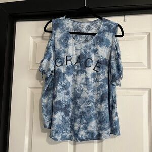 Cato Tie-Dye Cold Shoulder t shirt